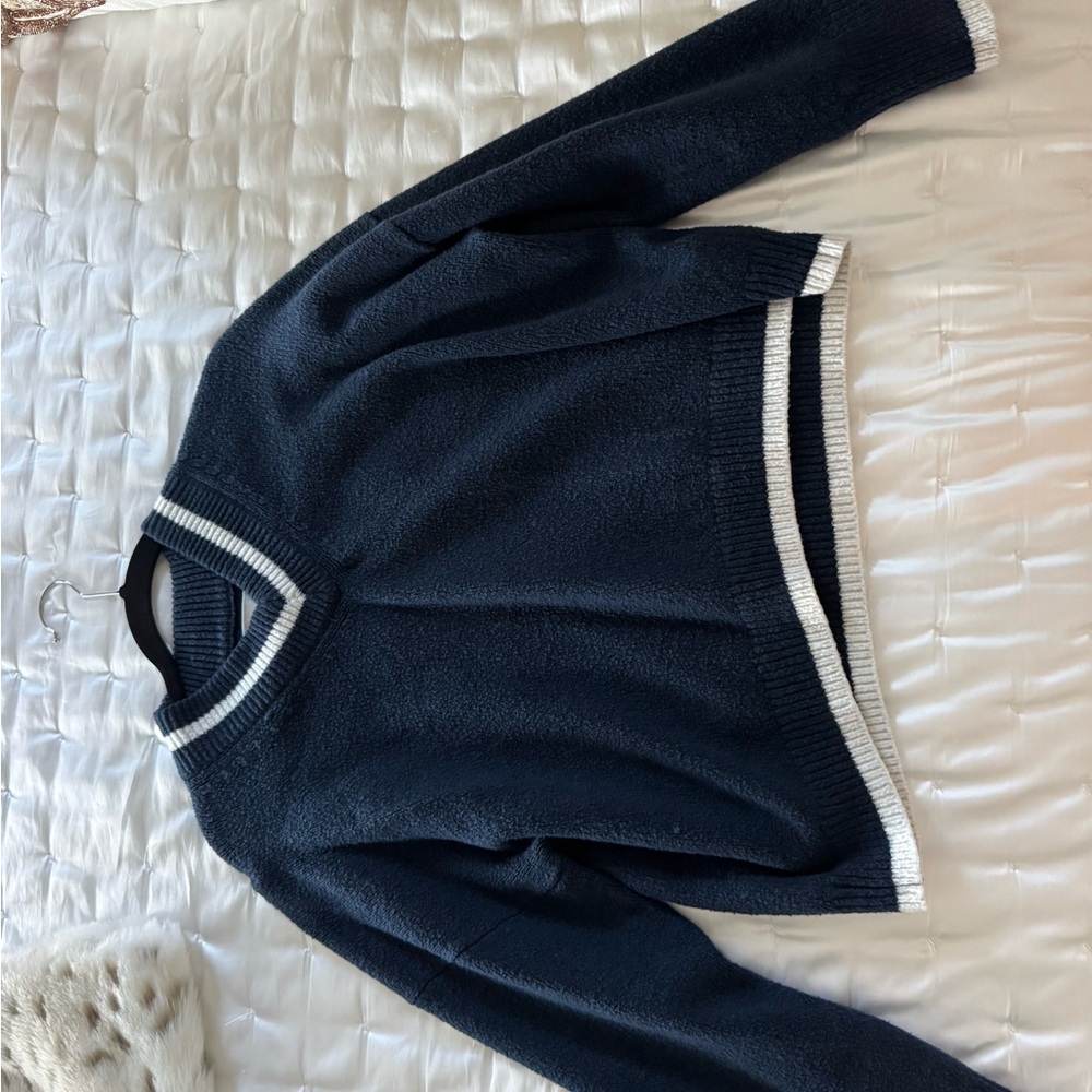 Abercrombie Navy Blue Sweater with White Trim